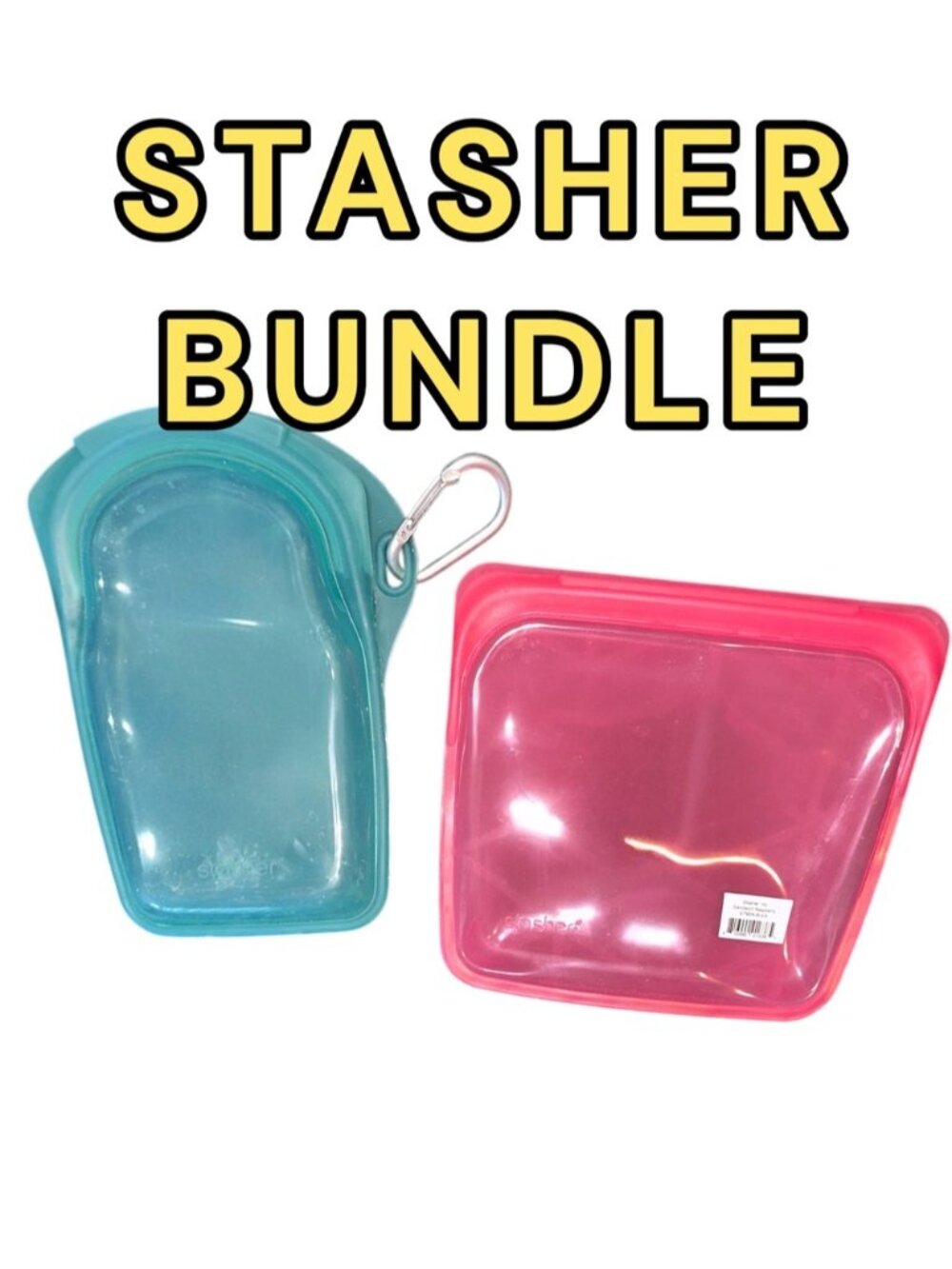Stasher BUNDLE 2 pc Reusable Silicone Bag Bundle PINK Sandwich Bag Teal clip go